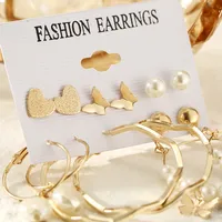 Simple Geometric Pearl Butterfly Heart Earring Set 6 Pairs main image 3