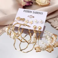 Simple Geometric Pearl Butterfly Heart Earring Set 6 Pairs main image 4