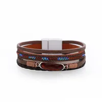 Bohemian Printing Pu Leather Rhinestones Women's Bracelets sku image 6