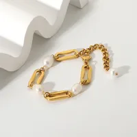 Baroque Pearl Rectangular Chain Gold-plated Stainless Steel Bracelet main image 2