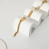 Baroque Pearl Rectangular Chain Gold-plated Stainless Steel Bracelet main image 4