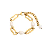 Baroque Pearl Rectangular Chain Gold-plated Stainless Steel Bracelet main image 5