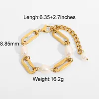 Baroque Pearl Rectangular Chain Gold-plated Stainless Steel Bracelet sku image 1