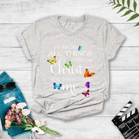 Casual Butterfly Letters Printed Short-sleeved T-shirt Women main image 4