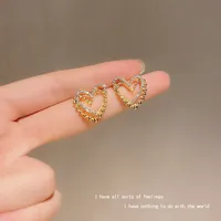 Simple Diamond-studded Double-layer Hollow Love Stud Earrings main image 1