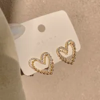 Simple Diamond-studded Double-layer Hollow Love Stud Earrings sku image 1