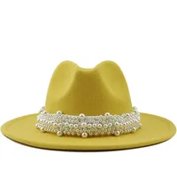 Fashion Elegant Pearl Big Brim Woolen Hat main image 4