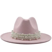 Fashion Elegant Pearl Big Brim Woolen Hat main image 3