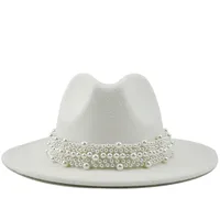 Fashion Elegant Pearl Big Brim Woolen Hat main image 2