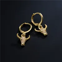 Fashion Copper Plated Gold Micro-inlaid Zircon Bull Head Earrings main image 1