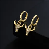 Fashion Copper Plated Gold Micro-inlaid Zircon Bull Head Earrings main image 2