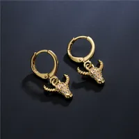 Fashion Copper Plated Gold Micro-inlaid Zircon Bull Head Earrings main image 3