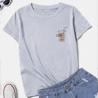 Coffee Cup Letter Printed Casual Short-sleeved T-shirt main image 3