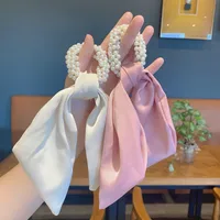 Korean Style Imitation Pearl Ribbon Bows Hair Rope main image 1