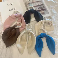 Korean Style Imitation Pearl Ribbon Bows Hair Rope main image 2