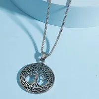 Retro Circle Hollow Tree Of Life Pendant Titanium Steel Necklace main image 1