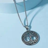Retro Circle Hollow Tree Of Life Pendant Titanium Steel Necklace main image 3