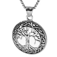 Retro Circle Hollow Tree Of Life Pendant Titanium Steel Necklace main image 5