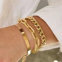 Punk Style Flat Snake Bone Chain Multi-layer Thick Chain Bracelet Set main image 1
