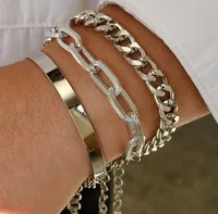 Punk Style Flat Snake Bone Chain Multi-layer Thick Chain Bracelet Set main image 2