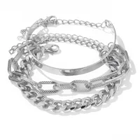 Punk Style Flat Snake Bone Chain Multi-layer Thick Chain Bracelet Set main image 4