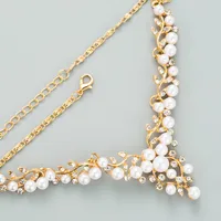 Retro Flowers Leaf Inlaid Pearl Rhinestone Earrings Necklace Set main image 4