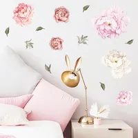 Fashion Pink Peony Flower Branch Bedroom Wall Sticker main image 1