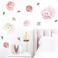Fashion Pink Peony Flower Branch Bedroom Wall Sticker main image 2