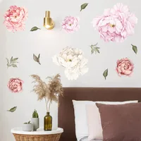 Fashion Pink Peony Flower Branch Bedroom Wall Sticker main image 4