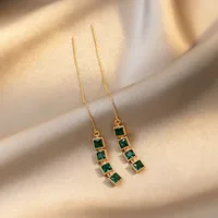 Simple Geometric Emerald Long Tassel Earrings main image 1