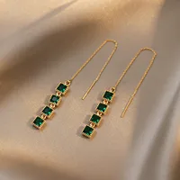 Simple Geometric Emerald Long Tassel Earrings main image 3