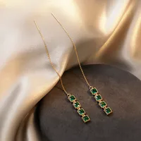Simple Geometric Emerald Long Tassel Earrings main image 4