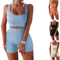 Fashion Solid Color Vest High Waist Shorts Yoga Set main image 5