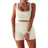 Fashion Solid Color Vest High Waist Shorts Yoga Set main image 4