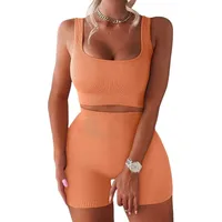 Fashion Solid Color Vest High Waist Shorts Yoga Set main image 2