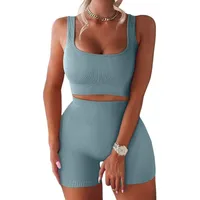 Fashion Solid Color Vest High Waist Shorts Yoga Set main image 1