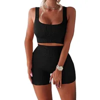 Fashion Solid Color Vest High Waist Shorts Yoga Set sku image 2