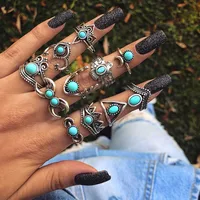 Retro Geometric Stars Feathers Gems Moon Rings Set main image 3
