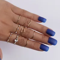 Retro Geometric Stars Feathers Gems Moon Rings Set sku image 4