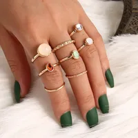 Retro Geometric Stars Feathers Gems Moon Rings Set sku image 18