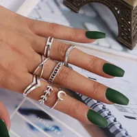 Retro Geometric Stars Feathers Gems Moon Rings Set sku image 2
