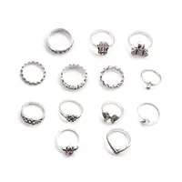 Retro Geometric Stars Feathers Gems Moon Rings Set sku image 20