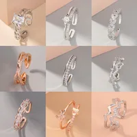 Wholesale Jewelry Micro-inlaid White Zircon Wave Copper Ring Nihaowholesale main image 2