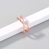 Wholesale Jewelry Micro-inlaid White Zircon Wave Copper Ring Nihaowholesale main image 4