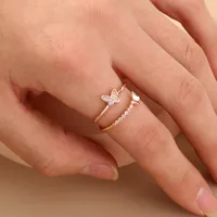 Wholesale Jewelry Micro-inlaid White Zircon Wave Copper Ring Nihaowholesale sku image 7