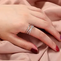 Wholesale Jewelry Micro-inlaid White Zircon Wave Copper Ring Nihaowholesale sku image 11
