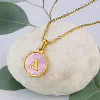 Wholesale Jewelry Simple Style Letter Titanium Steel Shell 18K Gold Plated Plating Inlaid Shell Necklace main image 1