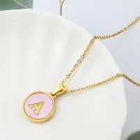Wholesale Jewelry Simple Style Letter Titanium Steel Shell 18K Gold Plated Plating Inlaid Shell Necklace sku image 1