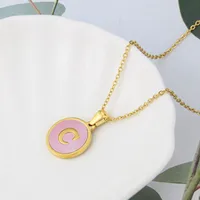 Wholesale Jewelry Simple Style Letter Titanium Steel Shell 18K Gold Plated Plating Inlaid Shell Necklace sku image 3