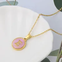 Wholesale Jewelry Simple Style Letter Titanium Steel Shell 18K Gold Plated Plating Inlaid Shell Necklace sku image 5